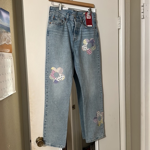 LEVIS 501 Patchwork Flower High Rise Straight Leg Jeans NWT - Picture 12 of 16